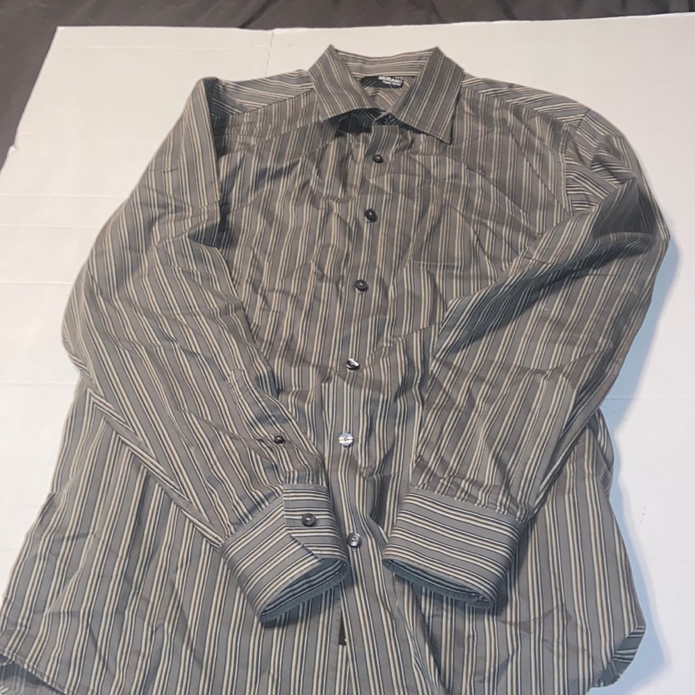 Dark gray striped button down Murano liquid cotton shirt size L